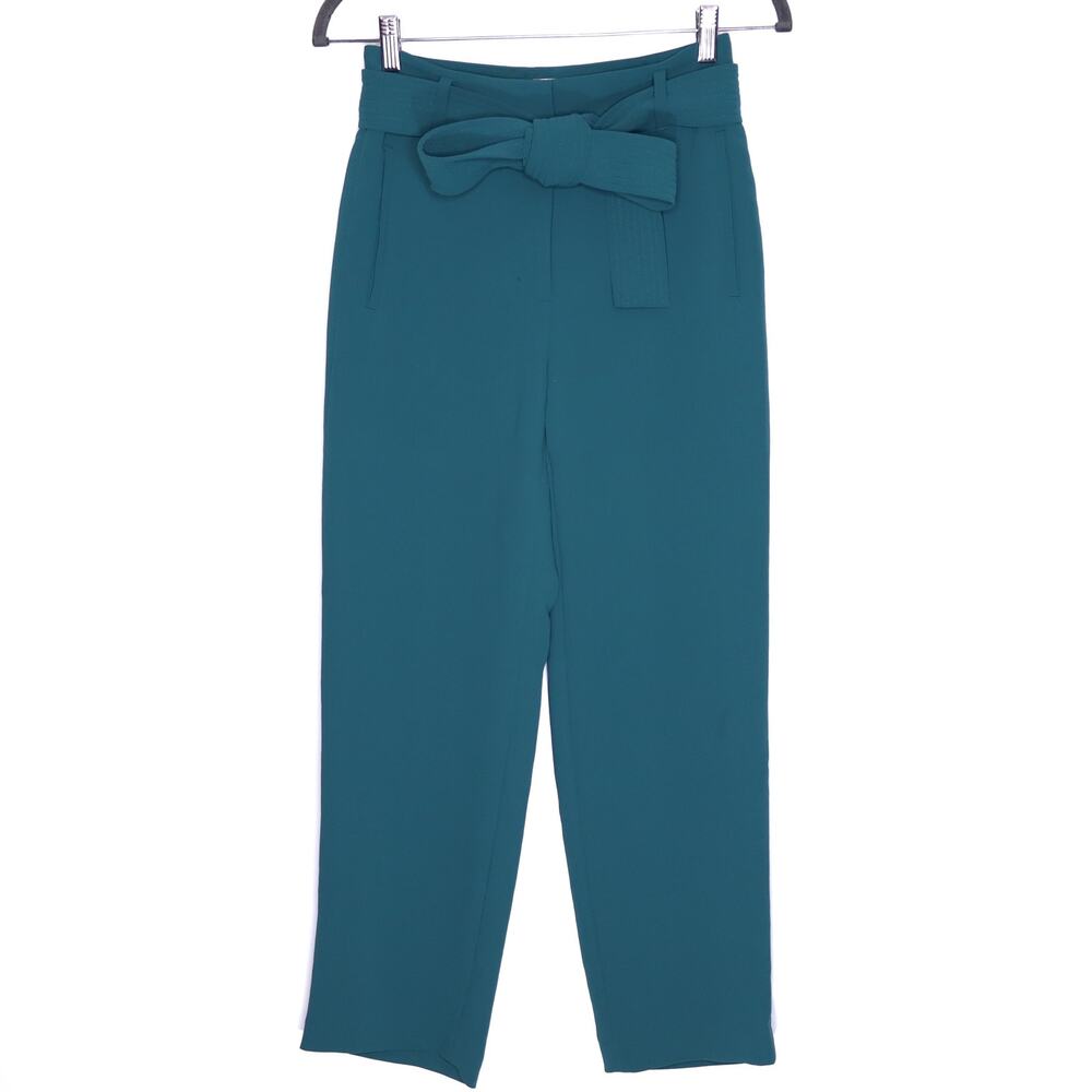 WILFRED Feuille Tapered Leg Pants Teal High Rise Waist Tie Trousers Women's 2